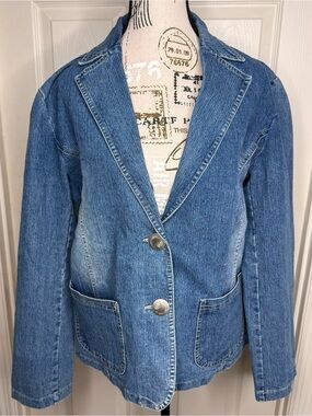 Carol’s Denims 1XL Vintage Denim Blazer Jacket Blue 100% Cotton Button Front Y2K